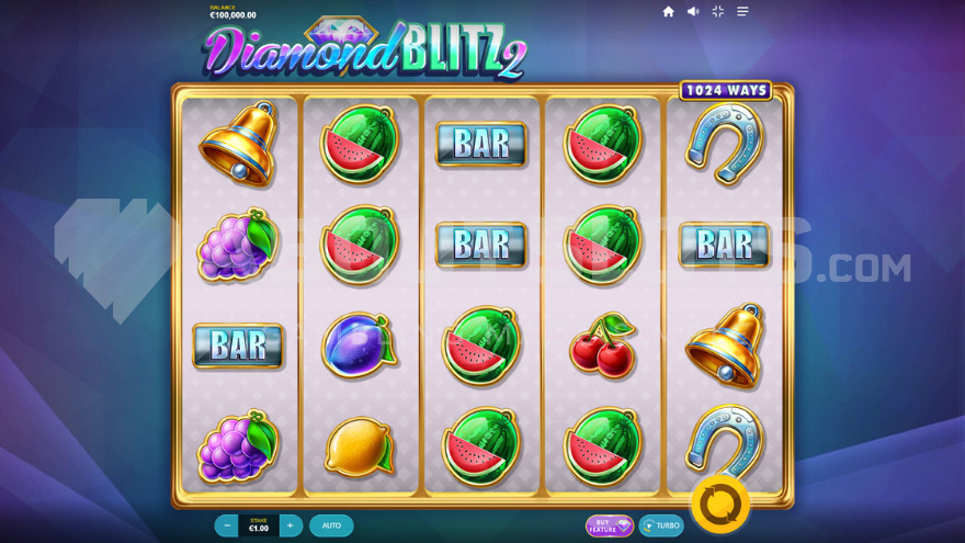 Seven watermelon symbols on the game grid in Diamond Blitz 2 base game