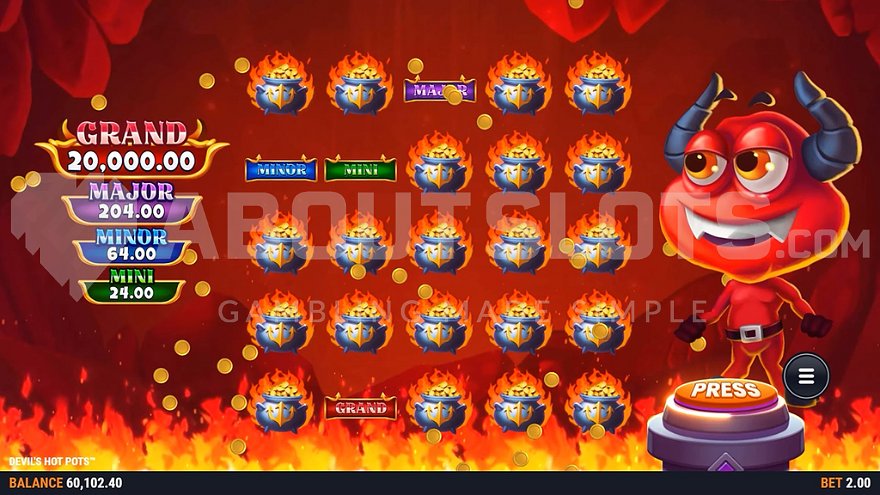 Devil's jackpot feature with multiple cauldrons and jackpot values