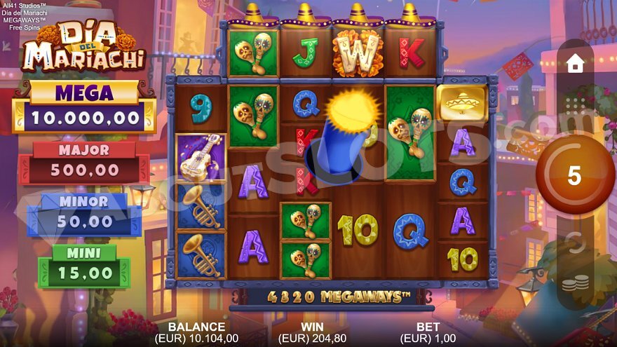 Dia Del Mariachi Megaways slot feature activation with special symbols