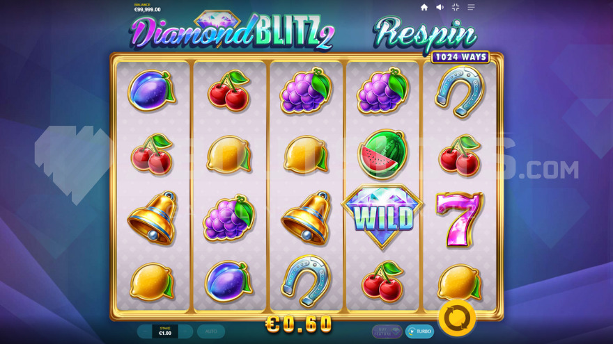Activated respin with Wild symbol on screen in Diamond Blitz 2