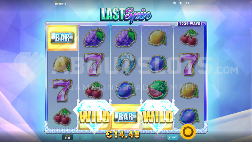 Win created with BAR symbols and Wild in Diamond Blitz 2 bonus game