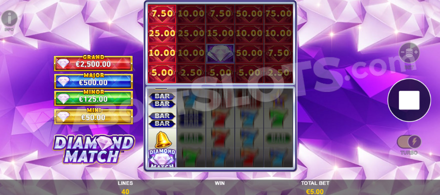 Mega Match feature activated on the reels of Diamond Match slot