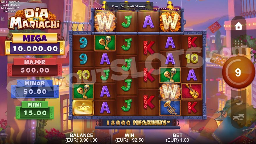 Dia Del Mariachi Megaways free spins bonus round with active sombreros