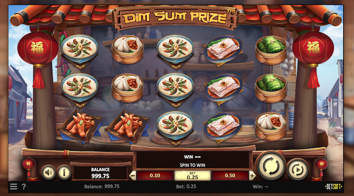 Dim Sum Prize slot main game screen showing reels and Chinese food symbols
