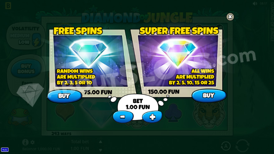 Diamond of Jungle feature buy screen showing purchase options