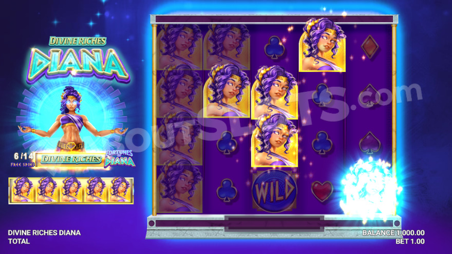 Free spins bonus game with Diana's Fortune feature activated