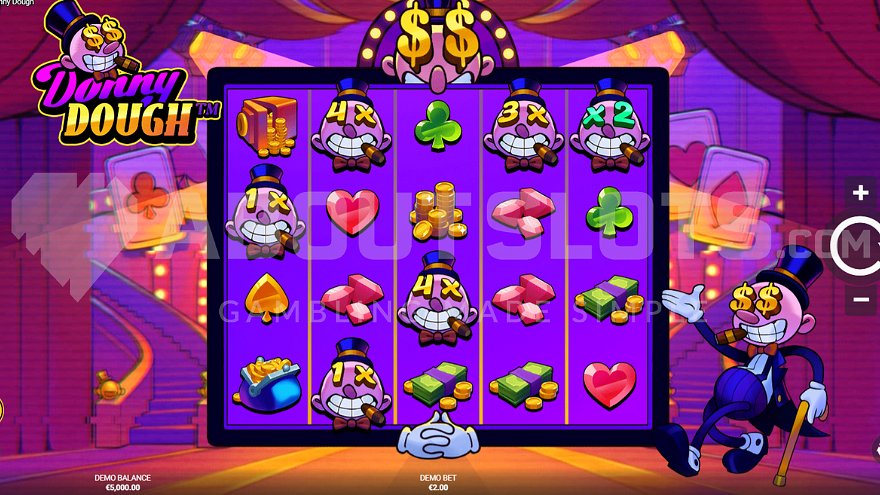 Base game screen of Donny Dough slot with 5x4 grid layout