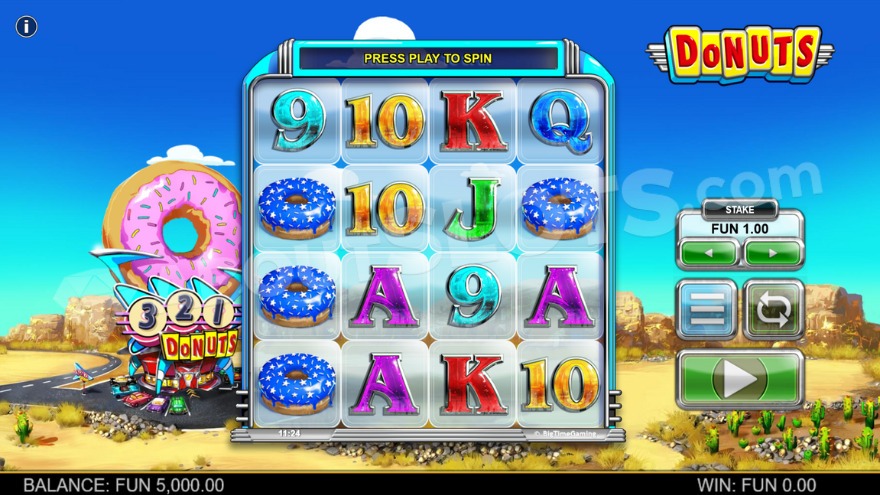Base game with a huge donut to the left of the reels.