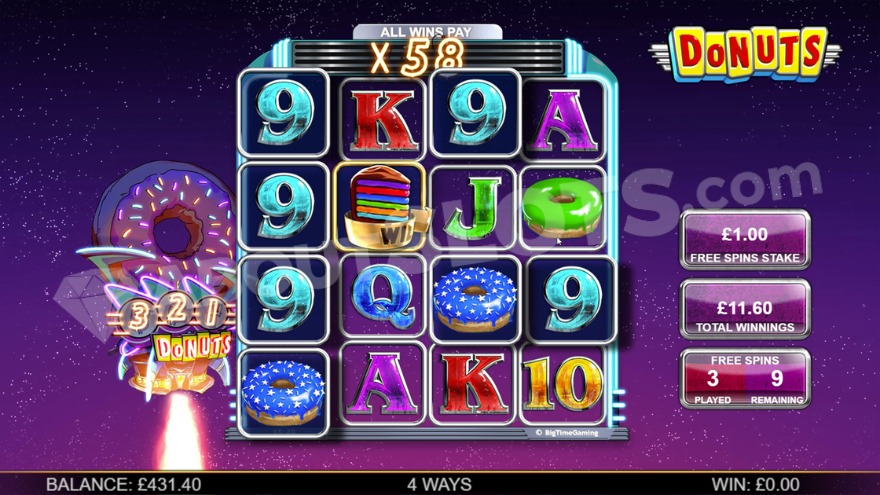 Bonus game with free spins and a 58X win multiplier above the reels.