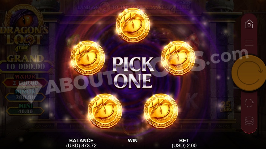Bonus Pick feature showing five different options to choose from.