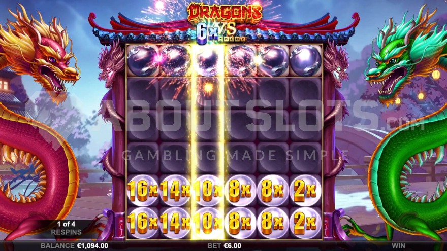 Activated respin feature with current win multiplier of 6X