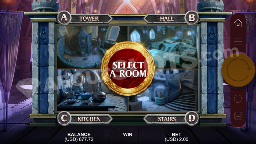 Free Spins feature selection showing four different chambers to choose from.