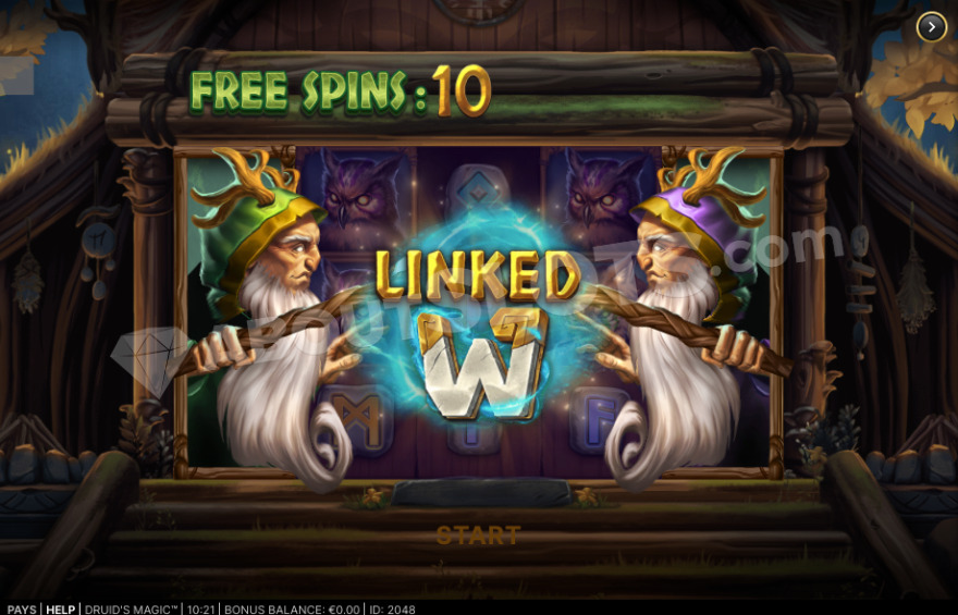 Introduction to the bonus game where druids select the linked wilds feature.
