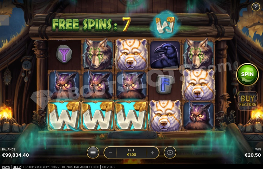 Bonus game featuring free spins and linked wilds function in action.