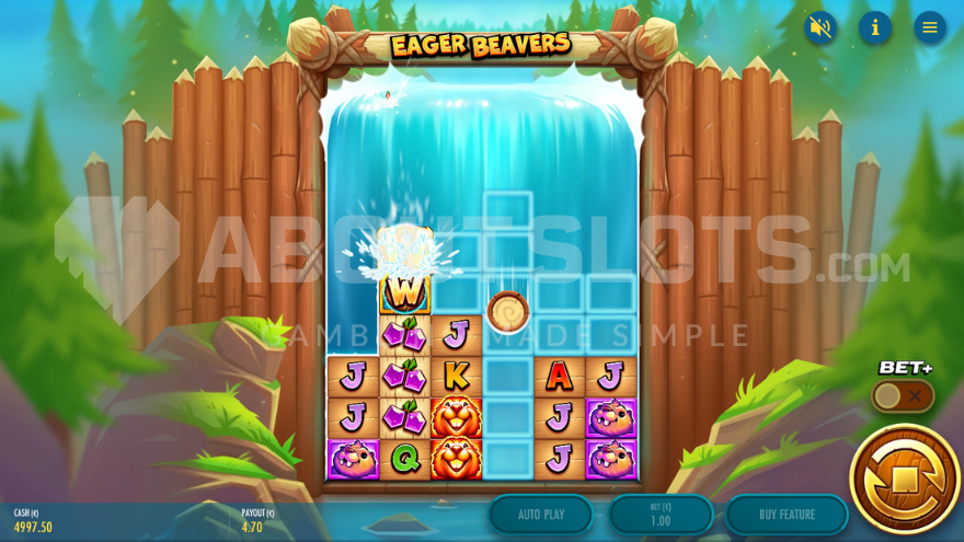 Wild Waterfall feature activation on the second reel