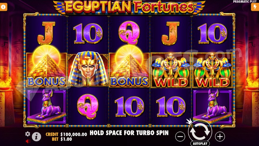 Egyptian Fortunes slot game interface showing ancient Egyptian symbols