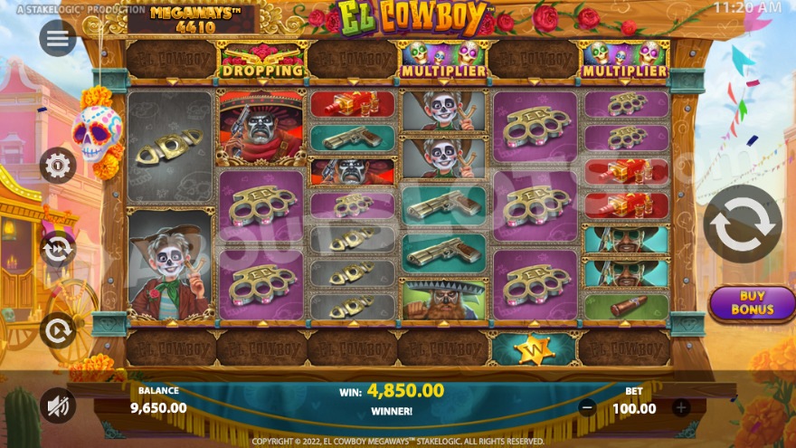 El Cowboy Megaways slot main screen with Day of the Dead theme