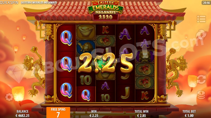 Eastern Emeralds Megaways free spins selection screen
