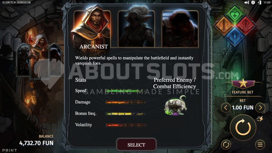 Screen showing three heroes that players can choose from for gameplay.