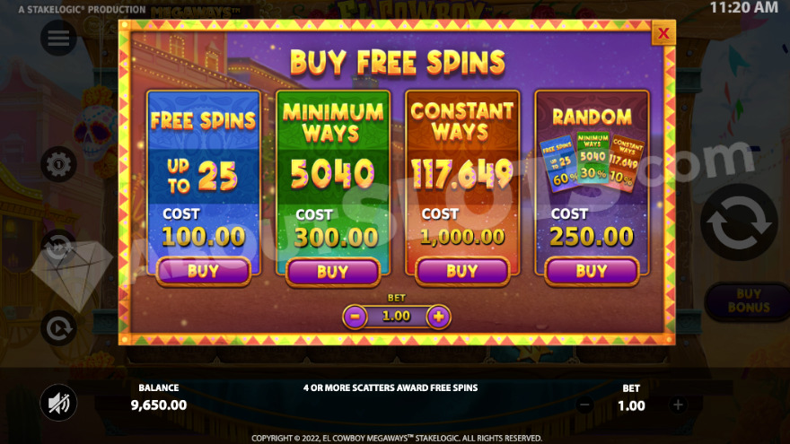 El Cowboy Megaways bonus buy feature options
