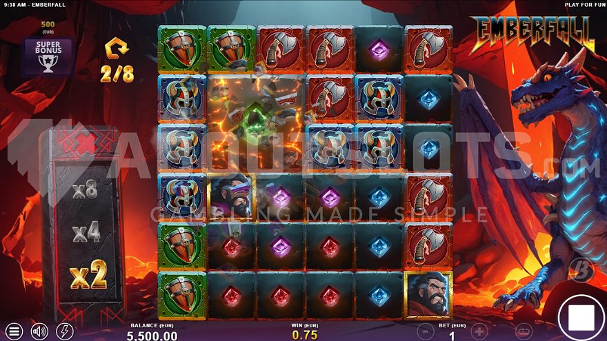 Emberfall slot Super Free Spins bonus round in action