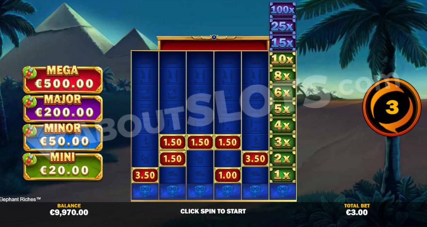Golden Pyramid Spins with jackpots displayed on the left of the reels