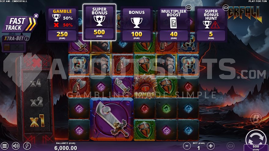 Emberfall slot Feature Buy options menu