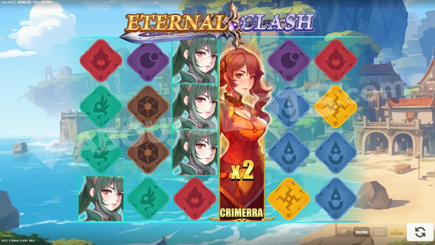 Base game with a large symbol on the fourth reel with a 2X multiplier