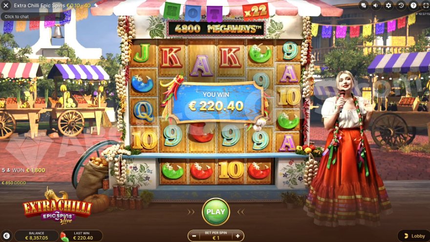 Win of €220.40 displayed on screen
