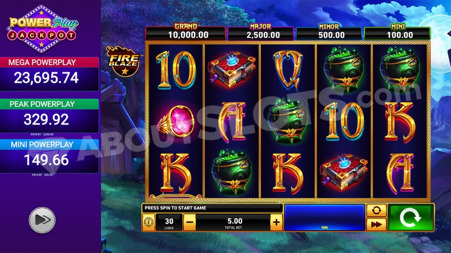 Fire Blaze: Blue Wizard Powerplay Jackpot slot game main screen