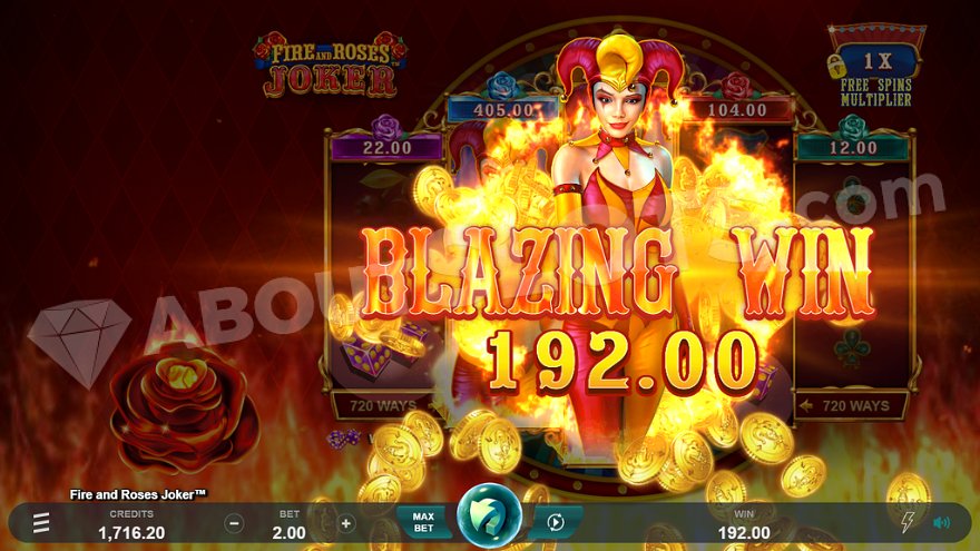 Joker walking through fire with the text 'Stunning Win 192.00'