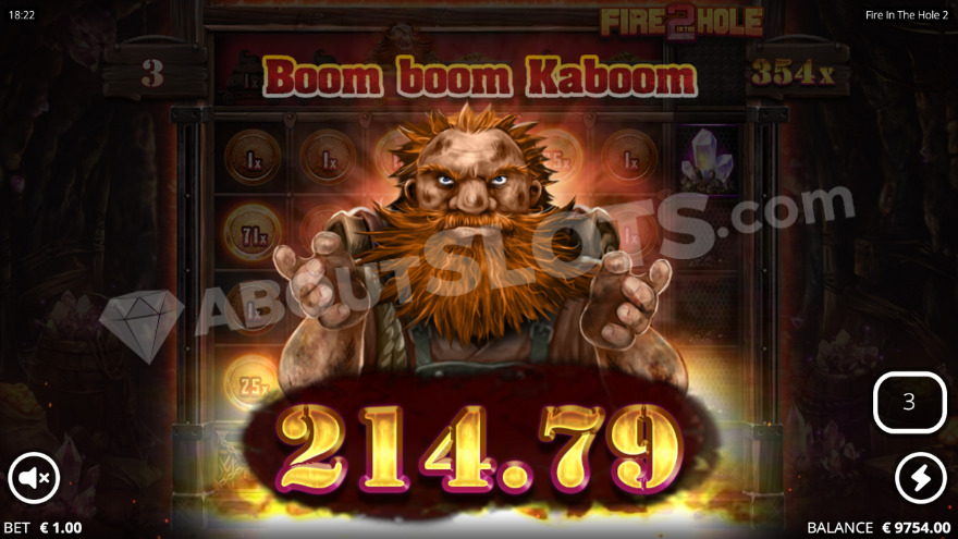 Win screen in Boom Boom Kaboom featuring a dwarf miner