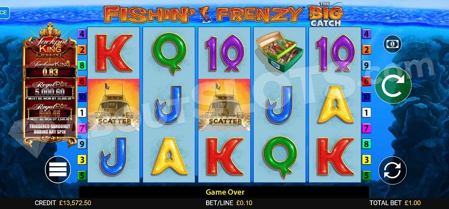 Fishin' Frenzy The Big Catch Jackpot King slot game main screen