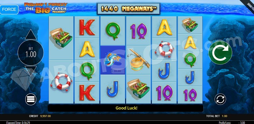 Fishin' Frenzy The Big Catch Megaways slot underwater scene with game reels