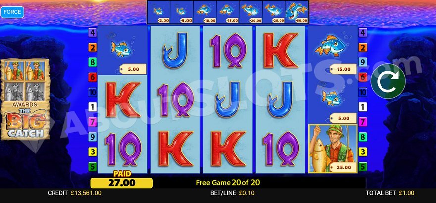 Fishin' Frenzy The Big Catch Jackpot King free spins feature