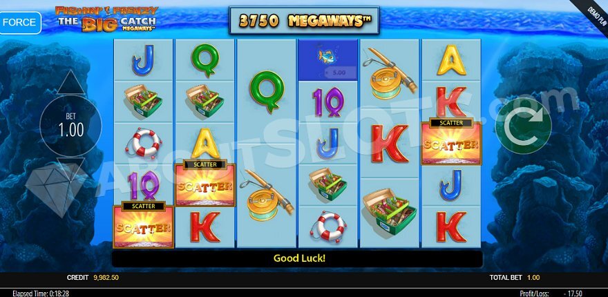 Fishin' Frenzy The Big Catch Megaways bonus feature with fisherman collecting fish symbols