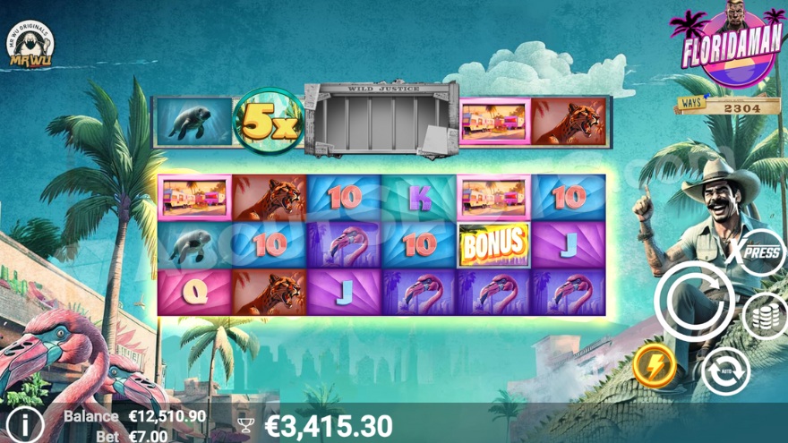 Floridaman slot game main screen showing the vibrant interface
