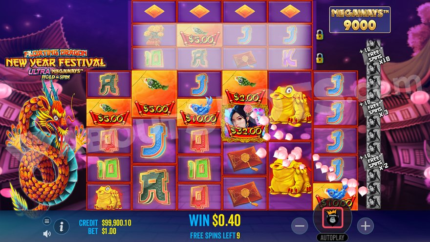 Free Spins feature in Floating Dragon New Year Festival slot