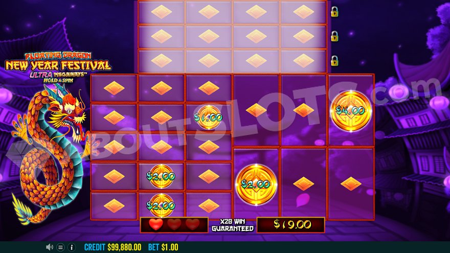 Hold and Spin feature in Floating Dragon New Year Festival slot