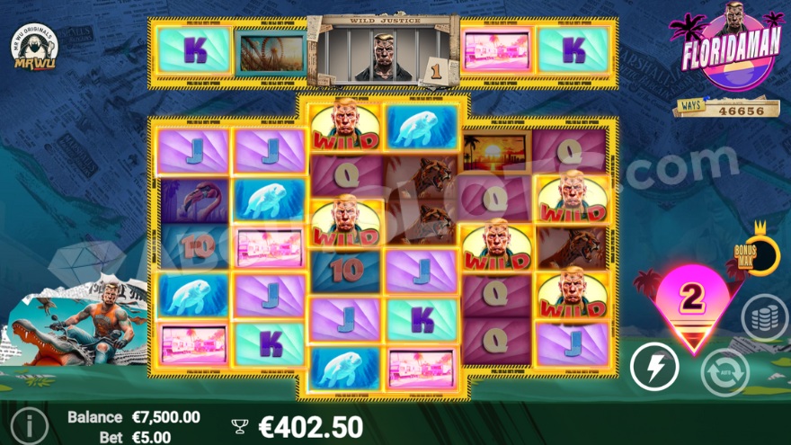 Floridaman slot free spins bonus round with multiple wilds