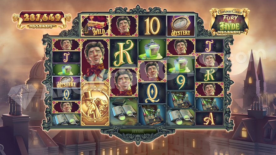 Fury of Hyde Megaways slot main screen showing London cityscape