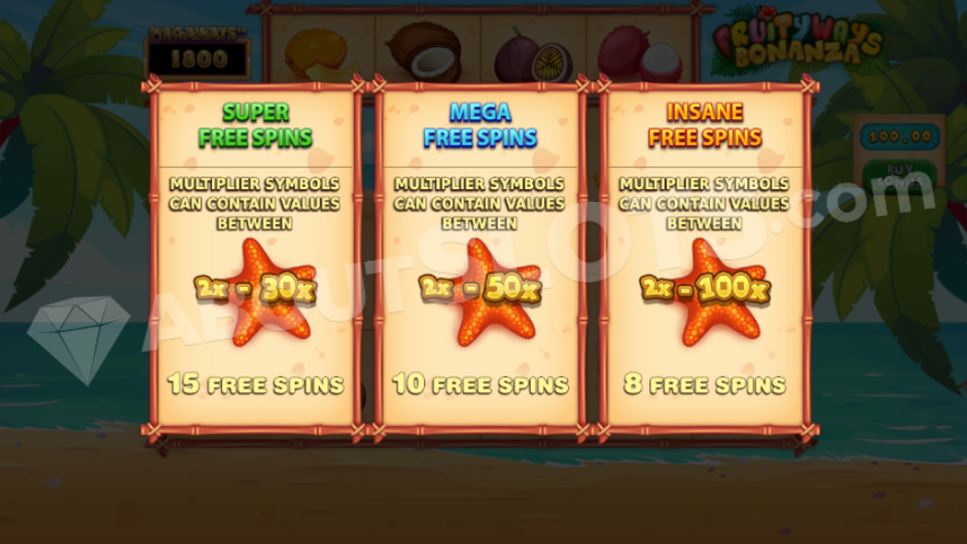 Fruityways Bonanza Megaways free spins feature with multipliers displayed