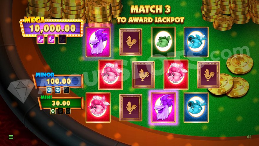 Twelve playing cards on the table, eight of which are turned over showing one of four jackpots