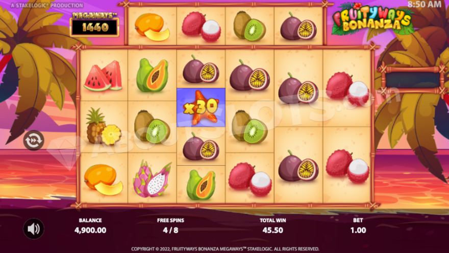 Fruityways Bonanza Megaways bonus selection screen showing three free spins options
