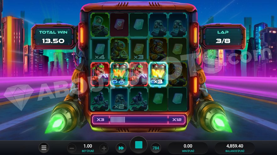 Win on four reels on the third spin in free spins mode.