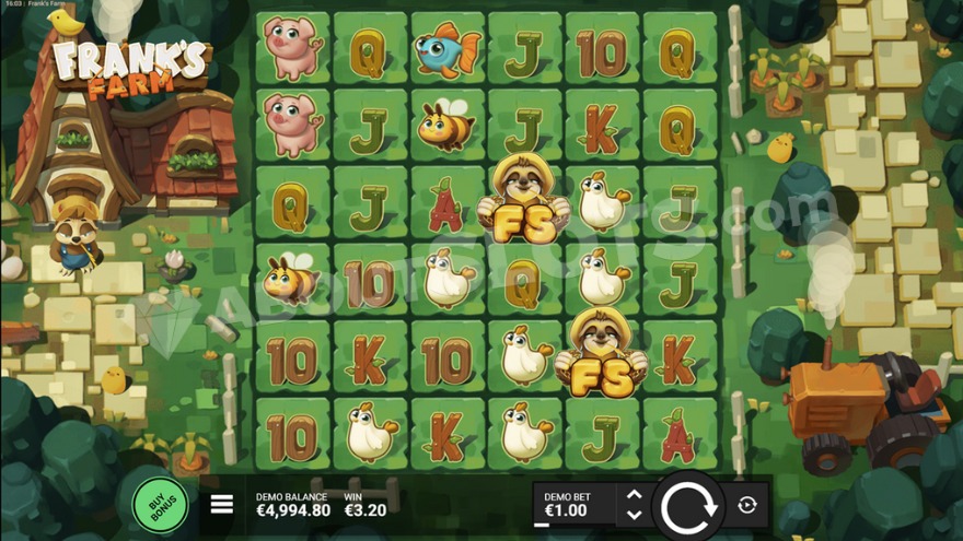 Base game showing Frank's beautiful farm with green scenery
