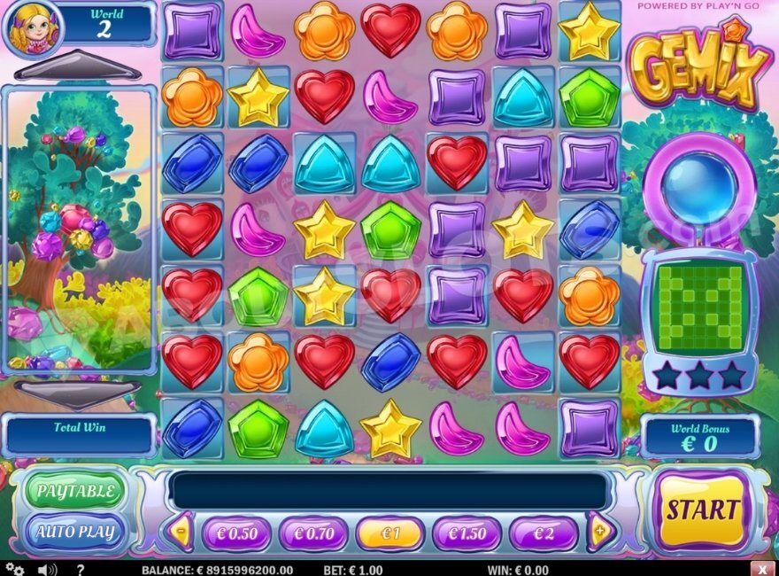 Gemix slot main game screen showing colorful gems and the game grid