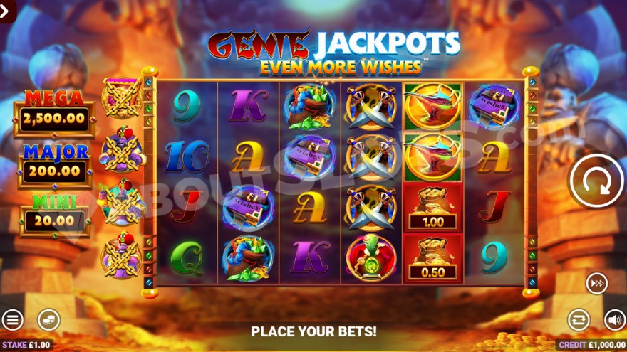 Base game view with various jackpots displayed on the left side.