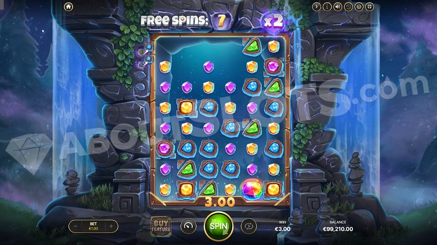 Empty positions waiting to be filled after a win in the free spins mode.