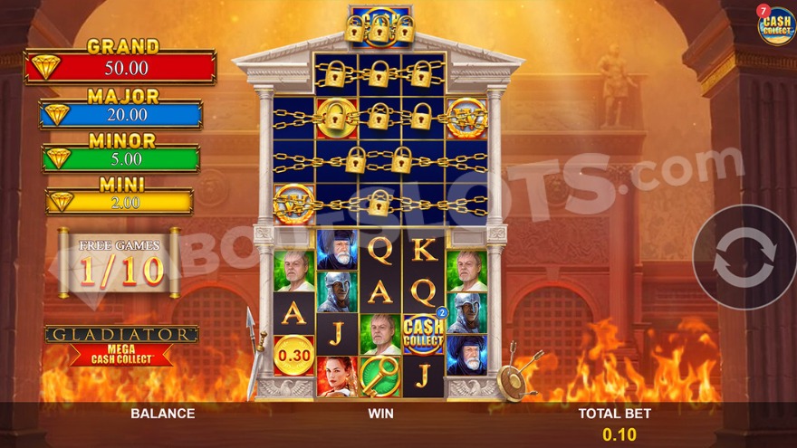Gladiator slot bonus round with multiple active features and symbols